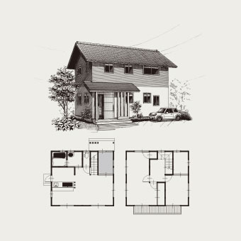 イラスト：住宅、図面