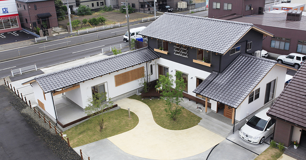 雨楽な家 北名古屋モデルハウス 上空からの外観